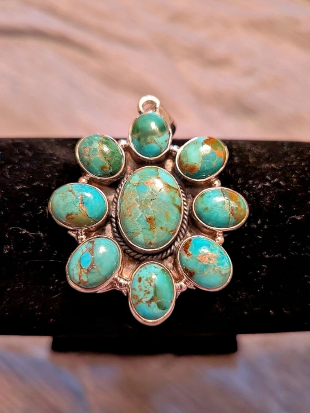 Turquoise Floral Pendant Brooch Blue